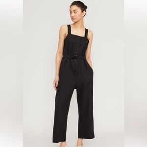 Everlane Linen Black Button Down Up Jumpsuit Pantsuit Sleeveless Tank - size 10